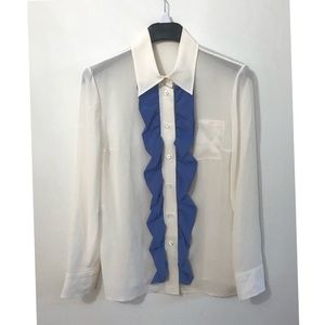 Authenticated Prada Silk Blouse Button Up Top Collar Long Sleeve Blouse 40 COA